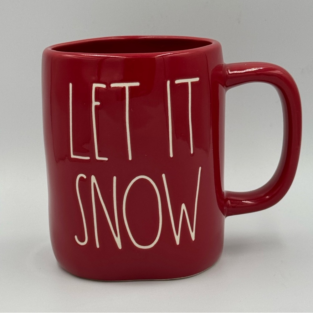 Rae Dunn “Let It Snow” Large Coffee Mug Cup Red White Letters Christmas